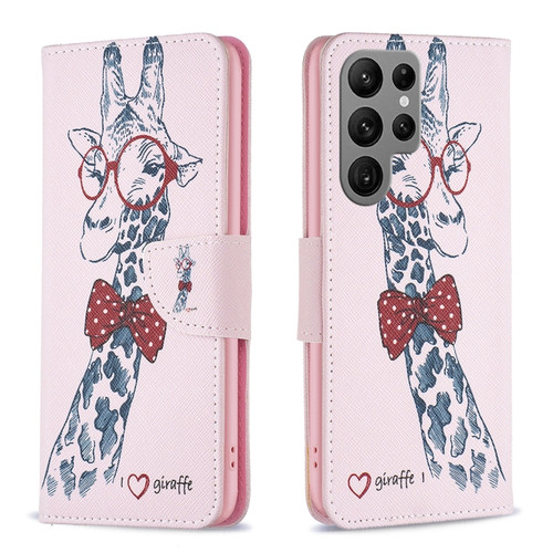 Samsung Galaxy S24 Ultra 5G Colored Drawing Pattern Leather Phone Case - Giraffe