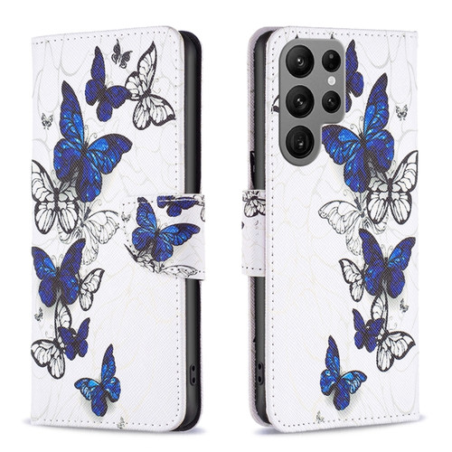 Samsung Galaxy S24 Ultra 5G Colored Drawing Pattern Leather Phone Case - Butterflies