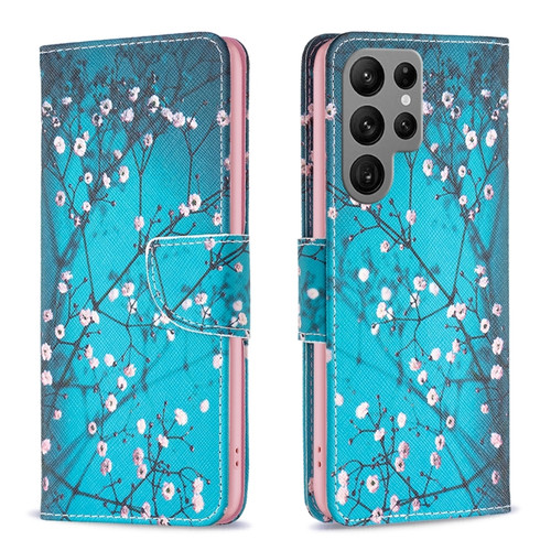 Samsung Galaxy S24 Ultra 5G Colored Drawing Pattern Leather Phone Case - Plum Blossom