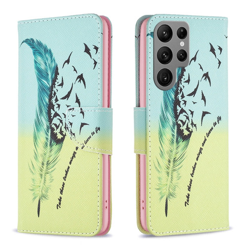 Samsung Galaxy S24 Ultra 5G Colored Drawing Pattern Leather Phone Case - Feather