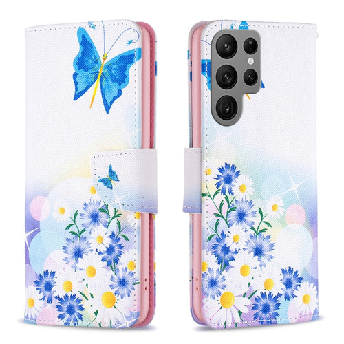 Samsung Galaxy S24 Ultra 5G Colored Drawing Pattern Leather Phone Case - Butterfly Love