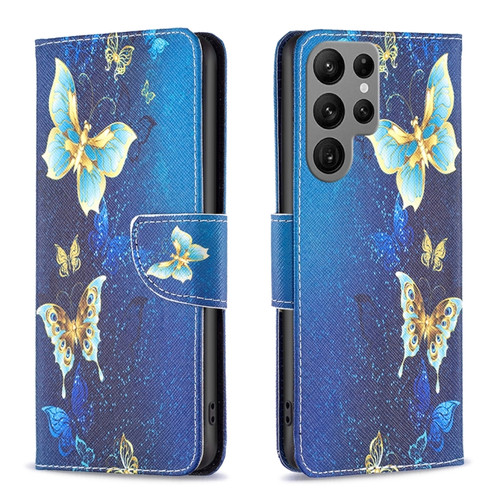 Samsung Galaxy S24 Ultra 5G Colored Drawing Pattern Leather Phone Case - Gold Butterfly