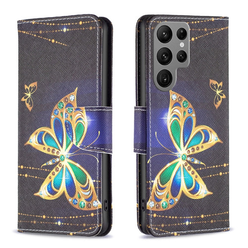 Samsung Galaxy S24 Ultra 5G Colored Drawing Pattern Leather Phone Case - Big Butterfly