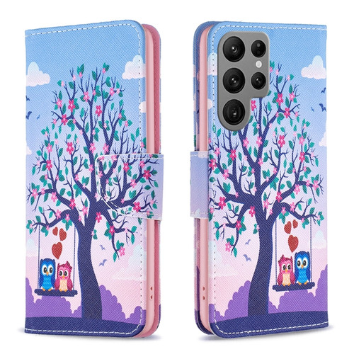 Samsung Galaxy S24 Ultra 5G Colored Drawing Pattern Leather Phone Case - Owl