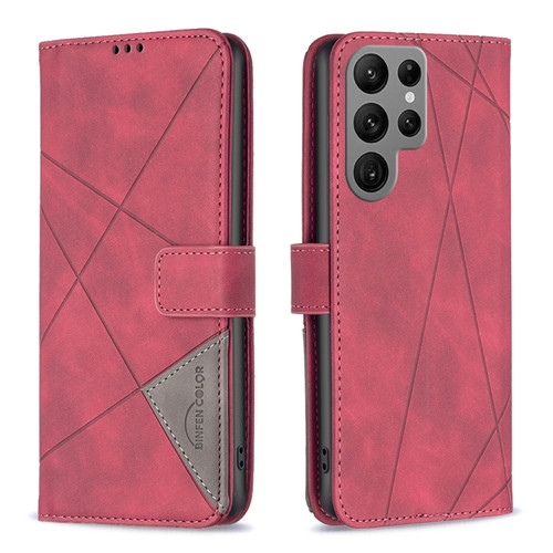 Samsung Galaxy S24 Ultra 5G Magnetic Buckle Rhombus Texture Leather Phone Case - Red