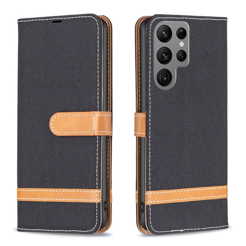 Samsung Galaxy S24 Ultra 5G Color Block Denim Texture Leather Phone Case - Black