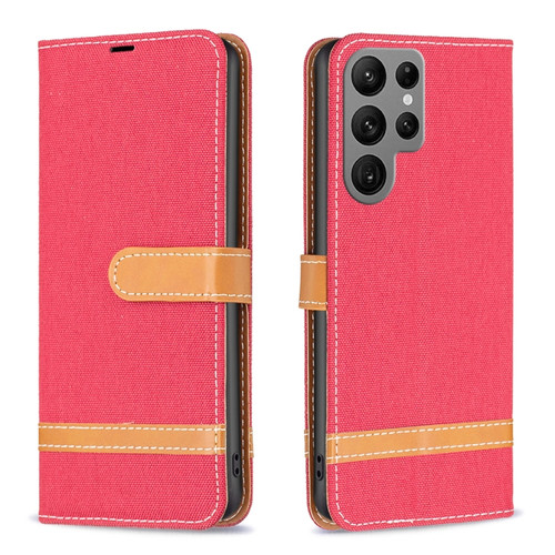 Samsung Galaxy S24 Ultra 5G Color Block Denim Texture Leather Phone Case - Red