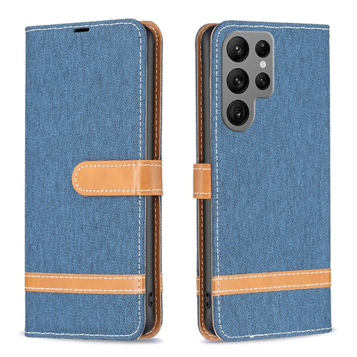 Samsung Galaxy S24 Ultra 5G Color Block Denim Texture Leather Phone Case - Dark Blue
