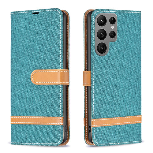 Samsung Galaxy S24 Ultra 5G Color Block Denim Texture Leather Phone Case - Green