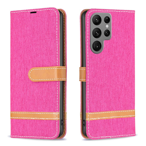 Samsung Galaxy S24 Ultra 5G Color Block Denim Texture Leather Phone Case - Rose Red