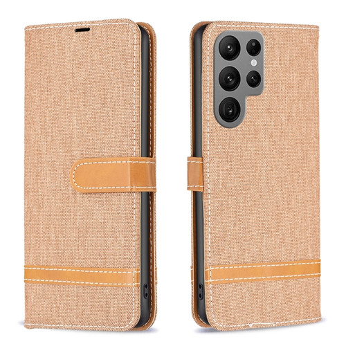 Samsung Galaxy S24 Ultra 5G Color Block Denim Texture Leather Phone Case - Brown