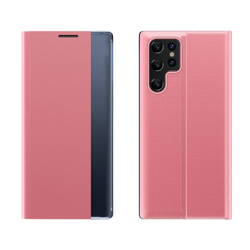 Samsung Galaxy S24 Ultra 5G Adsorption Holder Plain Fabric Leather Phone Case - Pink
