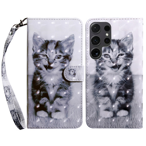 Samsung Galaxy S24 Ultra 5G 3D Painted Leather Phone Case - Smile Cat