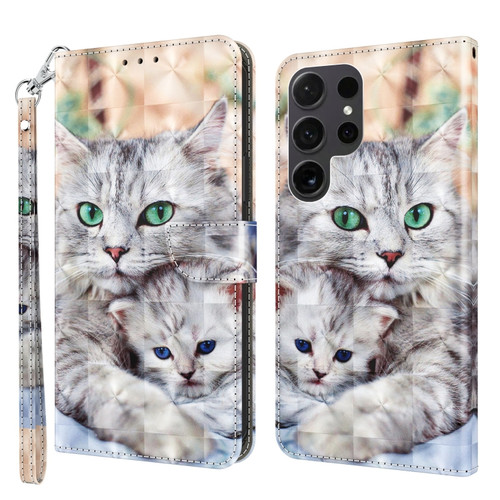 Samsung Galaxy S24 Ultra 5G 3D Painted Leather Phone Case - Two Loving Cats