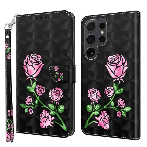 Samsung Galaxy S24 Ultra 5G 3D Painted Leather Phone Case - Rose