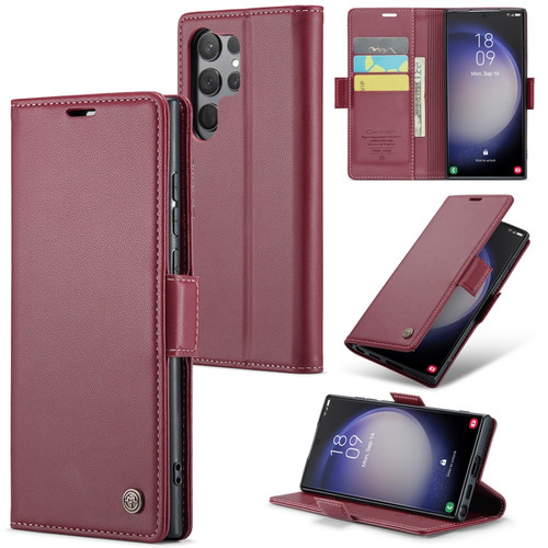Samsung Galaxy S24 Ultra CaseMe 023 Butterfly Buckle Litchi Texture RFID Anti-theft Leather Phone Case - Wine Red