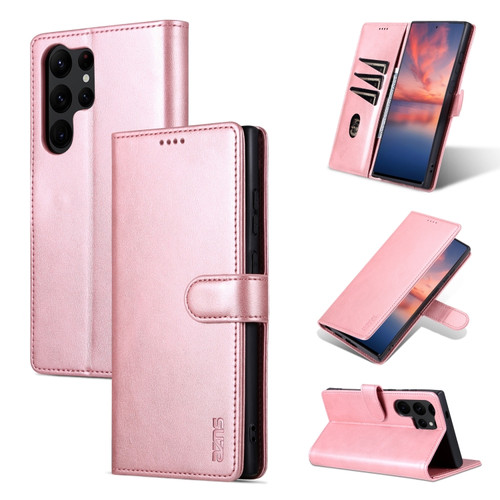 Samsung Galaxy S24 Ultra 5G AZNS Skin Feel Calf Texture Flip Leather Phone Case - Rose Gold