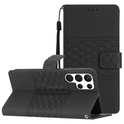 Samsung Galaxy S24 Ultra 5G Diamond Embossed Skin Feel Leather Phone Case - Black