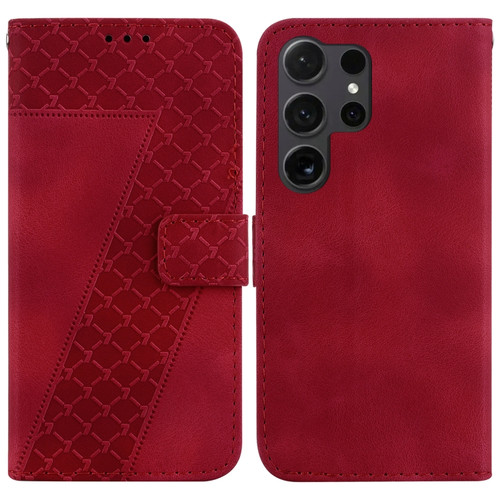 Samsung Galaxy S24 Ultra 5G 7-shaped Embossed Leather Phone Case - Red