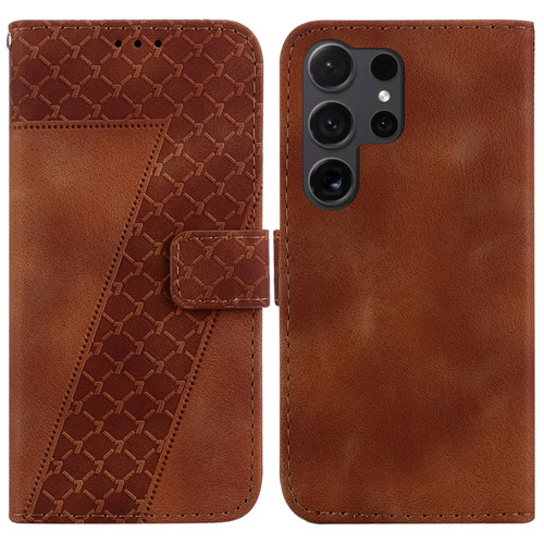 Samsung Galaxy S24 Ultra 5G 7-shaped Embossed Leather Phone Case - Brown