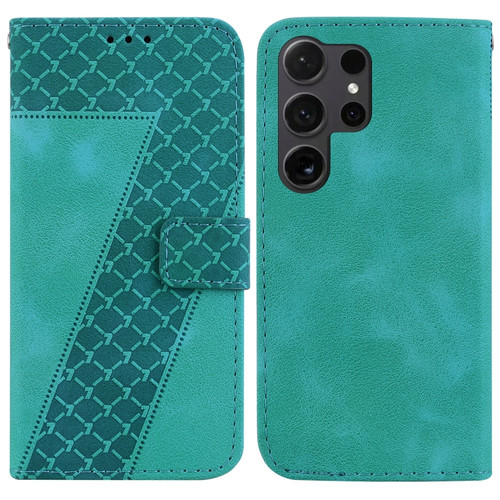 Samsung Galaxy S24 Ultra 5G 7-shaped Embossed Leather Phone Case - Green