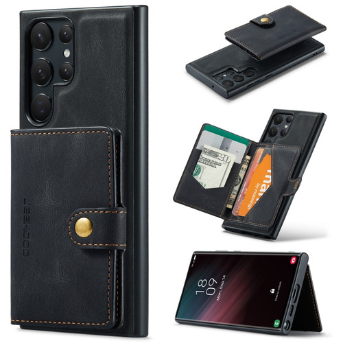 Samsung Galaxy S24 Ultra 5G JEEHOOD J01 Retro Magnetic Detachable Wallet Phone Case - Black