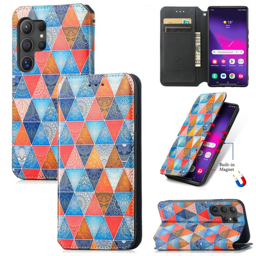 Samsung Galaxy S24 Ultra 5G CaseNeo Colorful Magnetic Leather Phone Case - Rhombus Mandala