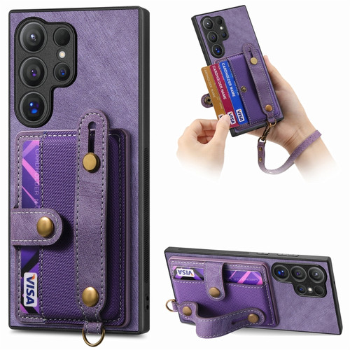 Samsung Galaxy S24 Ultra 5G Retro Cross Wristband Wallet Leather Back Phone Case - Purple