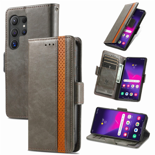 Samsung Galaxy S24 Ultra 5G CaseNeo Splicing Dual Magnetic Buckle Leather Phone Case - Gray