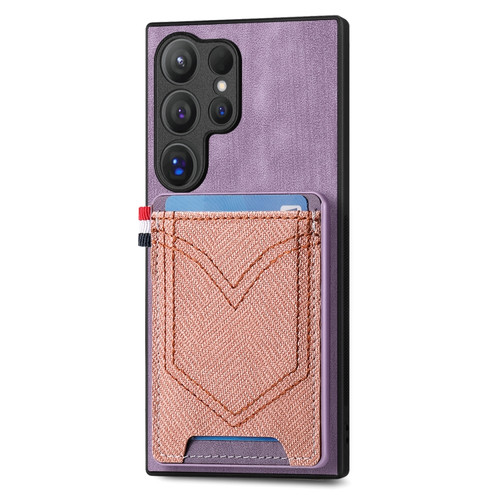 Samsung Galaxy S24 Ultra 5G Denim Texture Leather Skin Phone Case with Card Slot - Purple