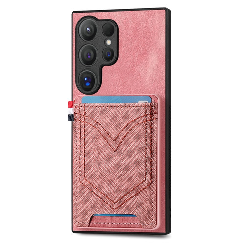 Samsung Galaxy S24 Ultra 5G Denim Texture Leather Skin Phone Case with Card Slot - Pink