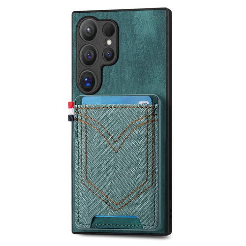 Samsung Galaxy S24 Ultra 5G Denim Texture Leather Skin Phone Case with Card Slot - Green