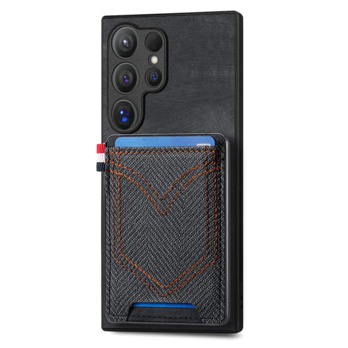 Samsung Galaxy S24 Ultra 5G Denim Texture Leather Skin Phone Case with Card Slot - Black