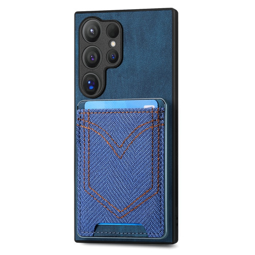 Samsung Galaxy S24 Ultra 5G Denim Texture Leather Skin Phone Case with Card Slot - Blue