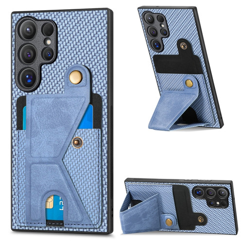 Samsung Galaxy S24 Ultra 5G Carbon Fiber Wallet Flip Card K-shaped Holder Phone Case - Blue