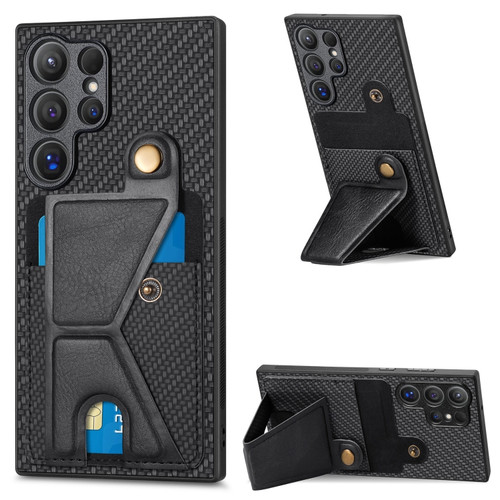 Samsung Galaxy S24 Ultra 5G Carbon Fiber Wallet Flip Card K-shaped Holder Phone Case - Black