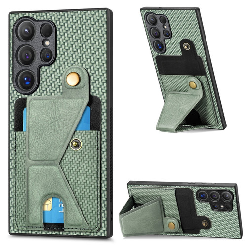 Samsung Galaxy S24 Ultra 5G Carbon Fiber Wallet Flip Card K-shaped Holder Phone Case - Green