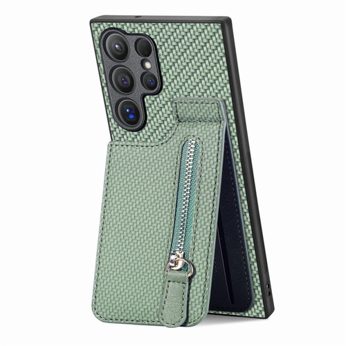 Samsung Galaxy S24 Ultra 5G Carbon Fiber Vertical Flip Zipper Phone Case - Green