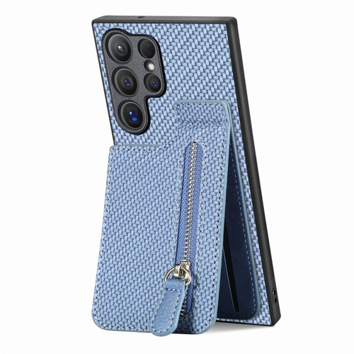 Samsung Galaxy S24 Ultra 5G Carbon Fiber Vertical Flip Zipper Phone Case - Blue