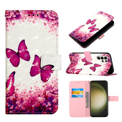 Samsung Galaxy S24 Ultra 5G 3D Painting Horizontal Flip Leather Phone Case - Rose Butterfly