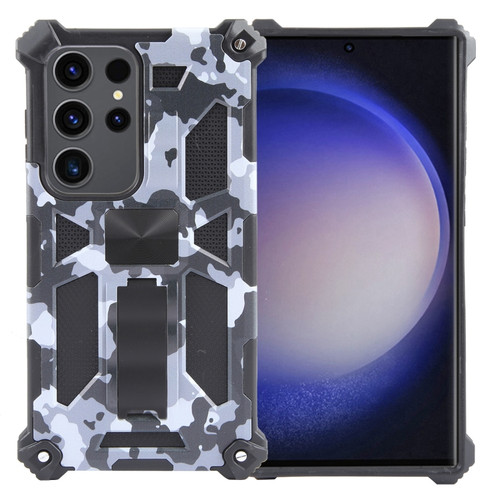 Samsung Galaxy S24 Ultra 5G Camouflage Armor Kickstand TPU + PC Magnetic Phone Case - Grey