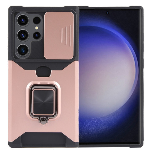 Samsung Galaxy S24 Ultra 5G Camera Shield Card Slot PC+TPU Phone Case - Rose Gold