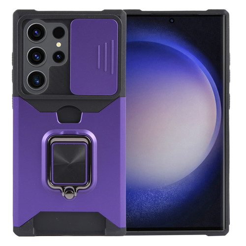 Samsung Galaxy S24 Ultra 5G Camera Shield Card Slot PC+TPU Phone Case - Purple