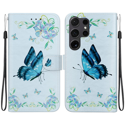 Samsung Galaxy S24 Ultra 5G Crystal Texture Colored Drawing Leather Phone Case - Blue Pansies