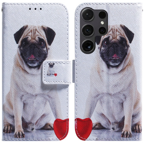 Samsung Galaxy S24 Ultra 5G Coloured Drawing Flip Leather Phone Case - Pug