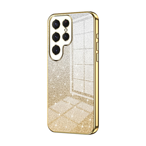 Samsung Galaxy S24 Ultra 5G Gradient Glitter Powder Electroplated Phone Case - Gold
