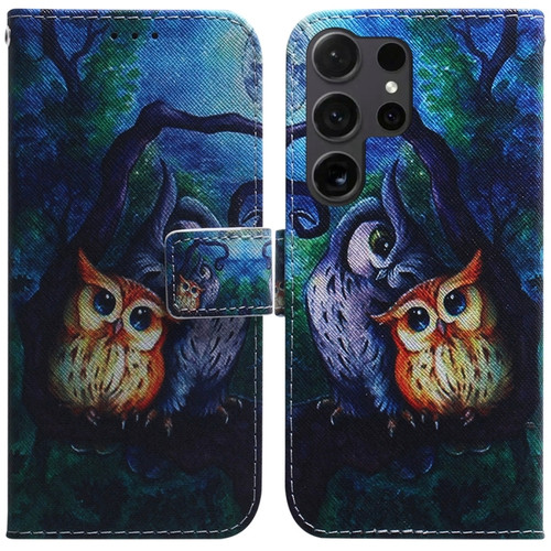 Samsung Galaxy S24 Ultra 5G Coloured Drawing Flip Leather Phone Case - Oil Painting Owl