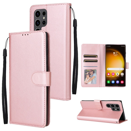 Samsung Galaxy S24 Ultra 5G Multifunctional Horizontal Flip Leather Phone Case with Three Card Slot - Rose Gold