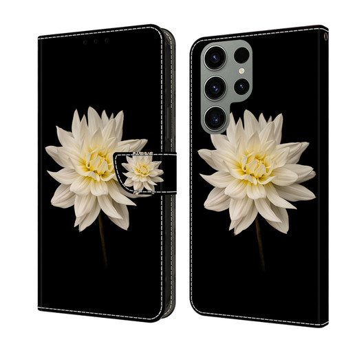 Samsung Galaxy S24 Ultra 5G Crystal 3D Shockproof Protective Leather Phone Case - White Flower