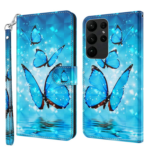 Samsung Galaxy S24 Ultra 5G 3D Painting Pattern Flip Leather Phone Case - Three Butterflies